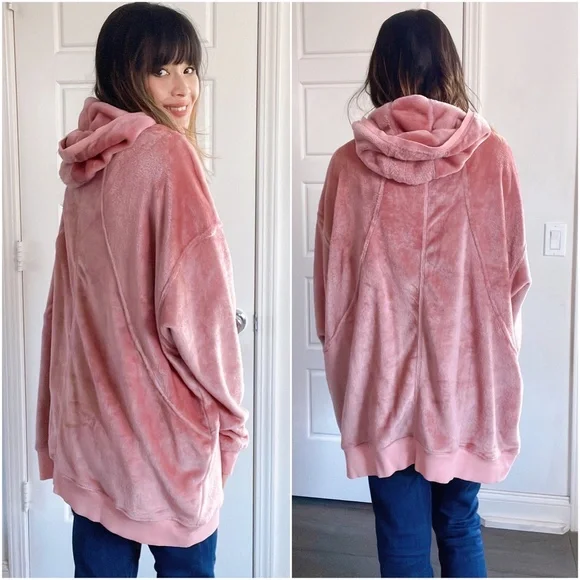 Pink Plush Hoodie Sweater - Picture 2 of 4